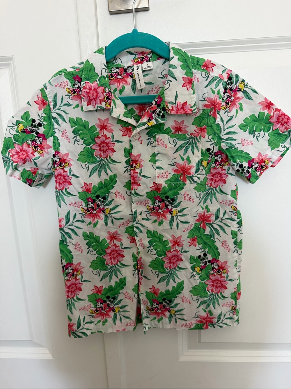 Janie and Jack Disney Boys tropical Short-Sleeve Shirt - White with Pink & Green